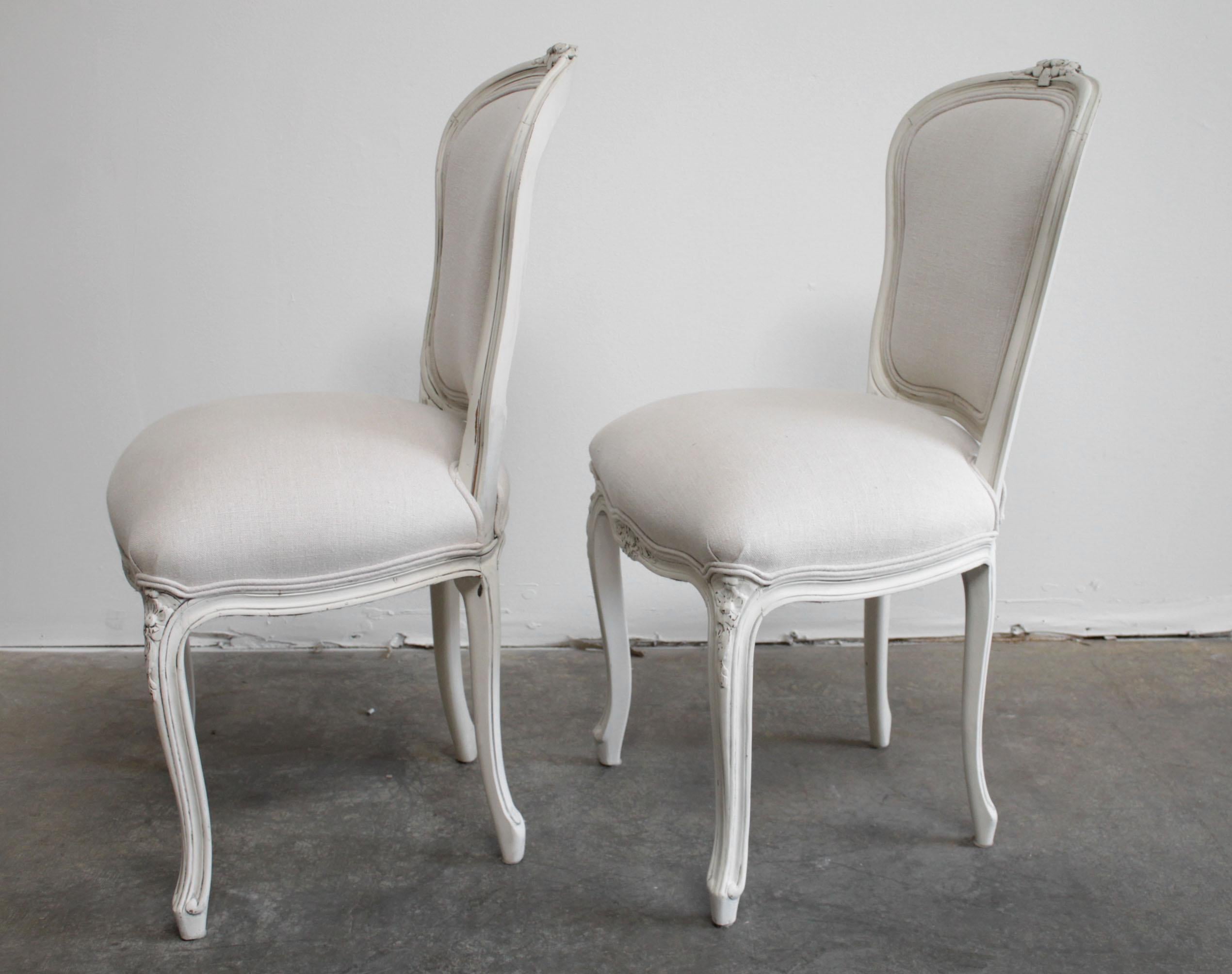 Pair of Vintage Painted and Upholstered Louis XV Style French Side Chairs For Sale 1