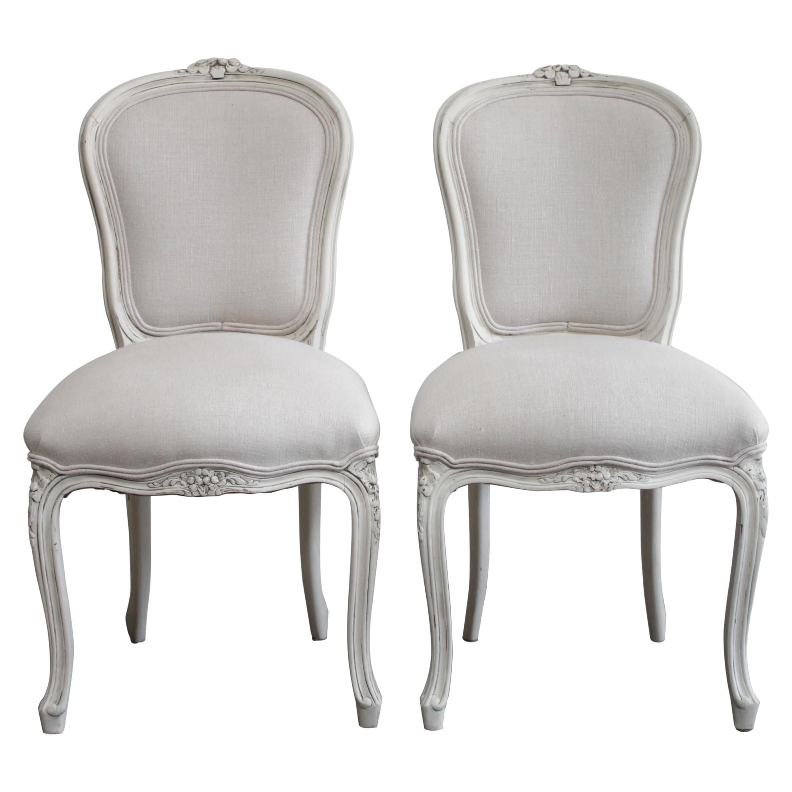 Pair of Vintage Painted and Upholstered Louis XV Style French Side Chairs For Sale