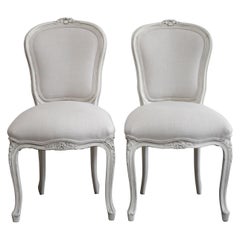 Pair of Vintage Painted and Upholstered Louis XV Style French Side Chairs