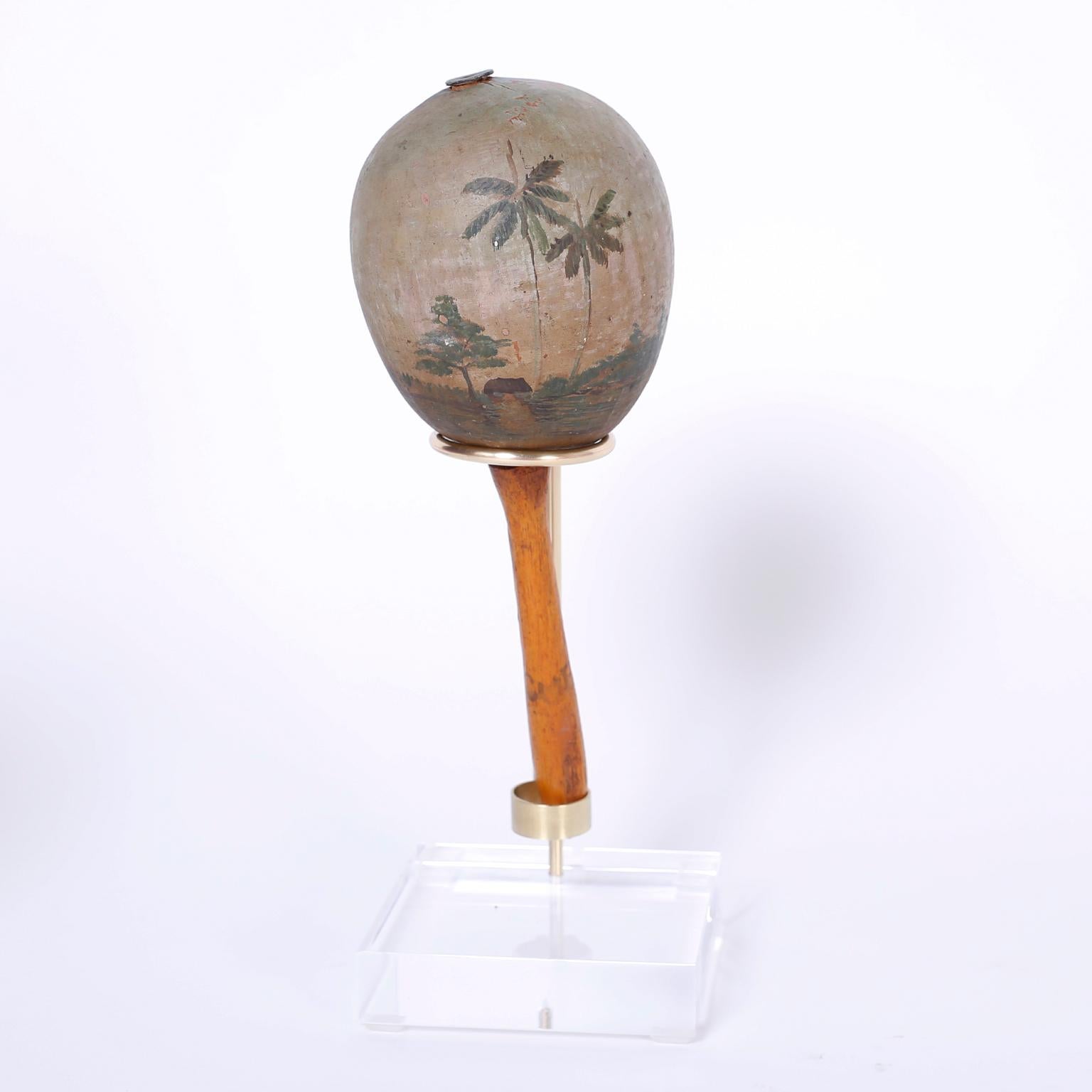 Folk Art Pair of Vintage Painted Cuban Maracas