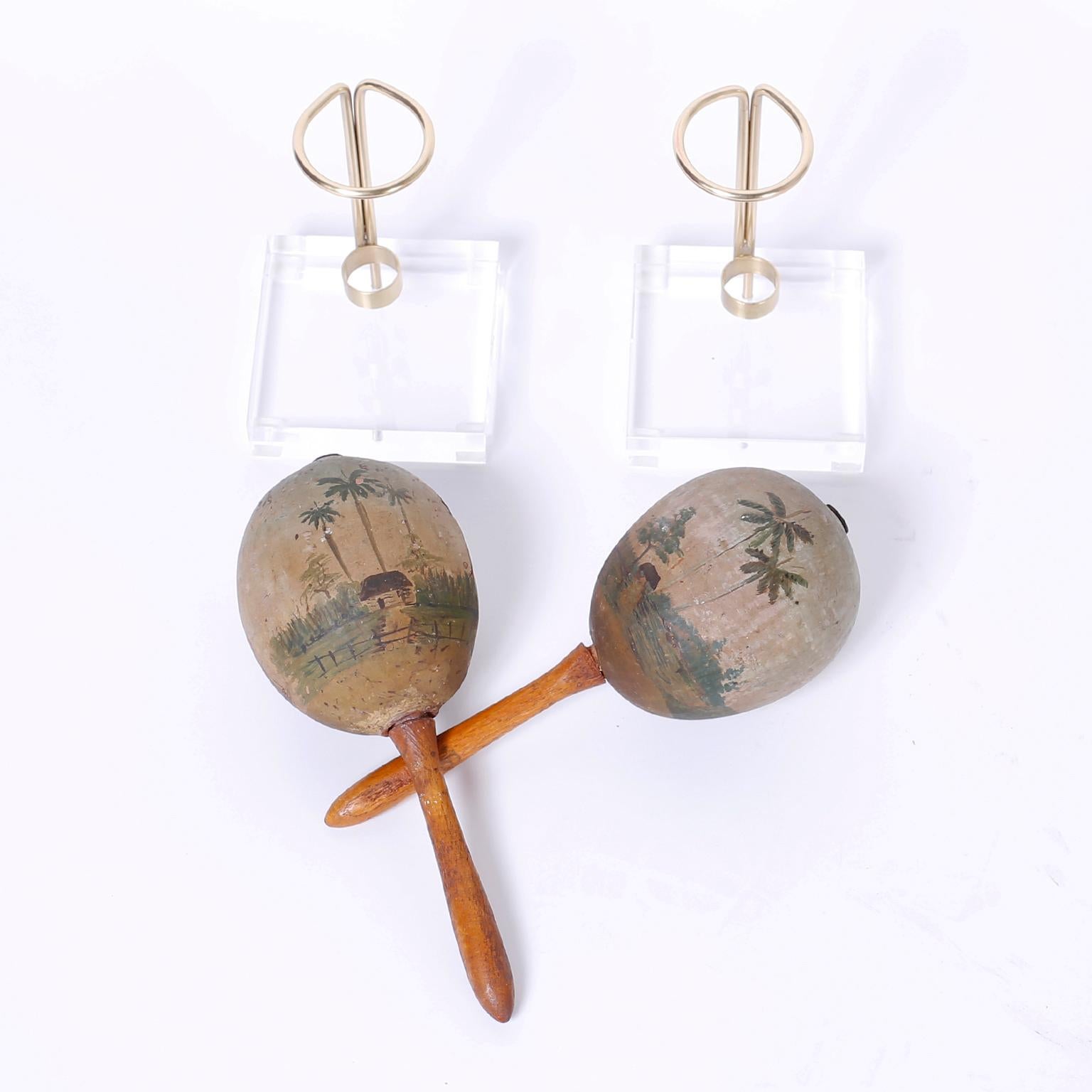 20th Century Pair of Vintage Painted Cuban Maracas