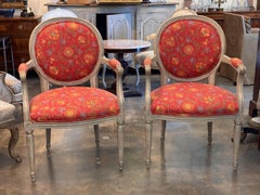 Pareja de Fauteuils Vintage Pintados con Tapicería Floral