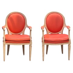 Pair of Vintage Painted French Armchairs with Oval Backs