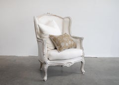 Pair of Vintage Painted French Style Wing Back Bergere Chairs