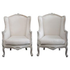 Pair of Vintage Painted French Style Wing Back Bergere Chairs