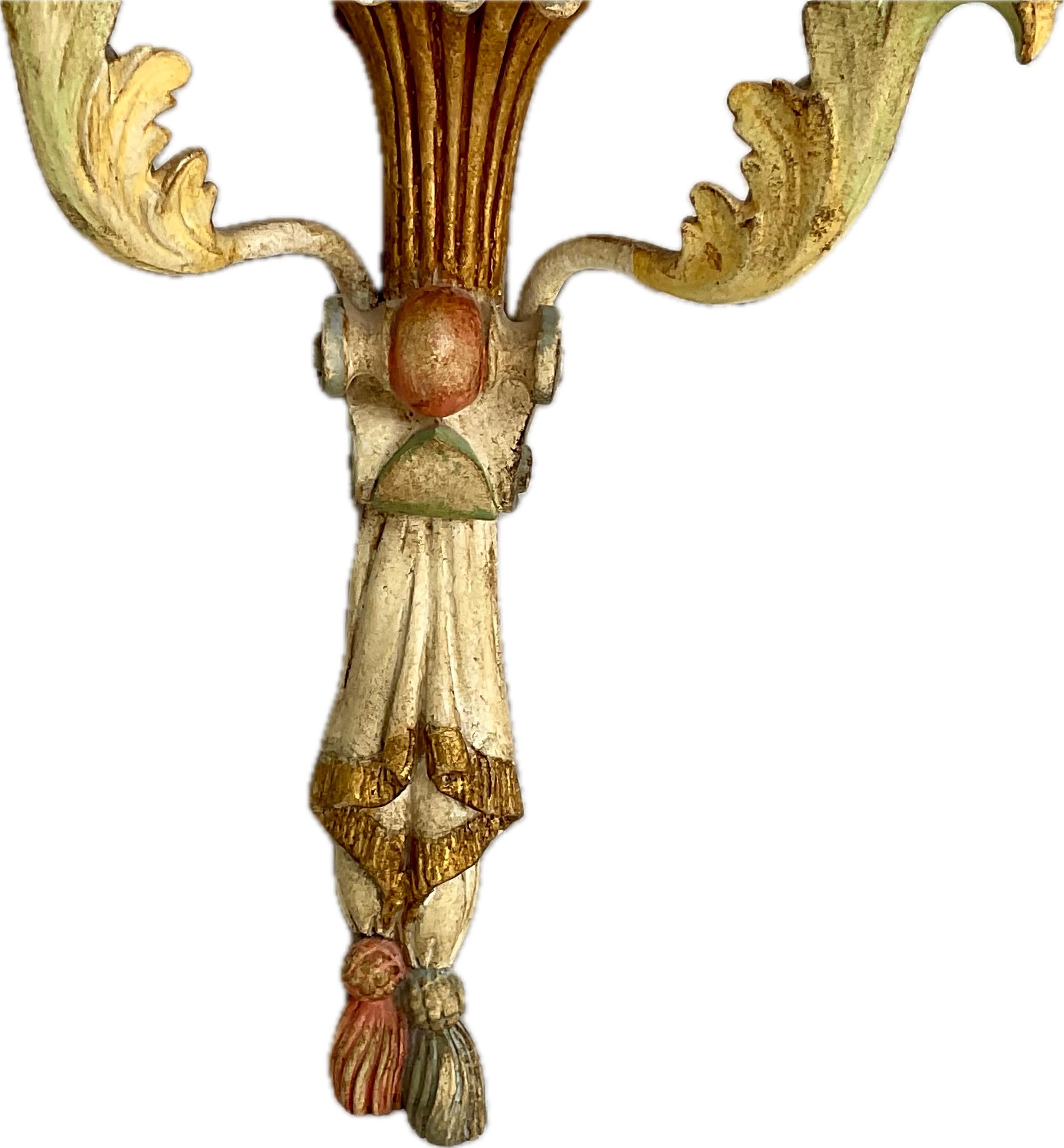 Pair Of Vintage Painted Italian Carved Wood Monkey Wall Sconces 3
