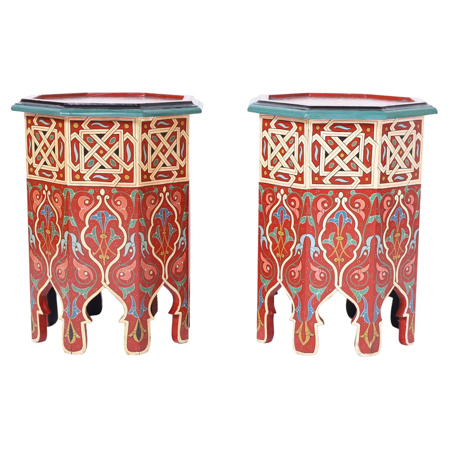 Pair of Vintage Painted Moroccan Stands