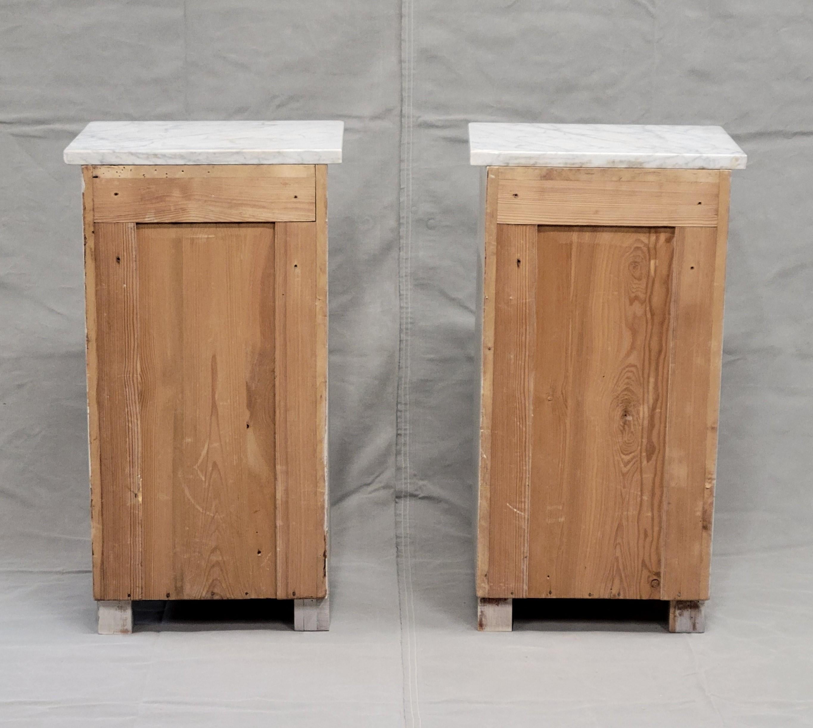 Pair of Vintage Painted Pine Nightstands With Carrera Marble Tops For Sale 4
