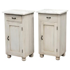 Pair of Retro Painted Pine Nightstands With Carrera Marble Tops
