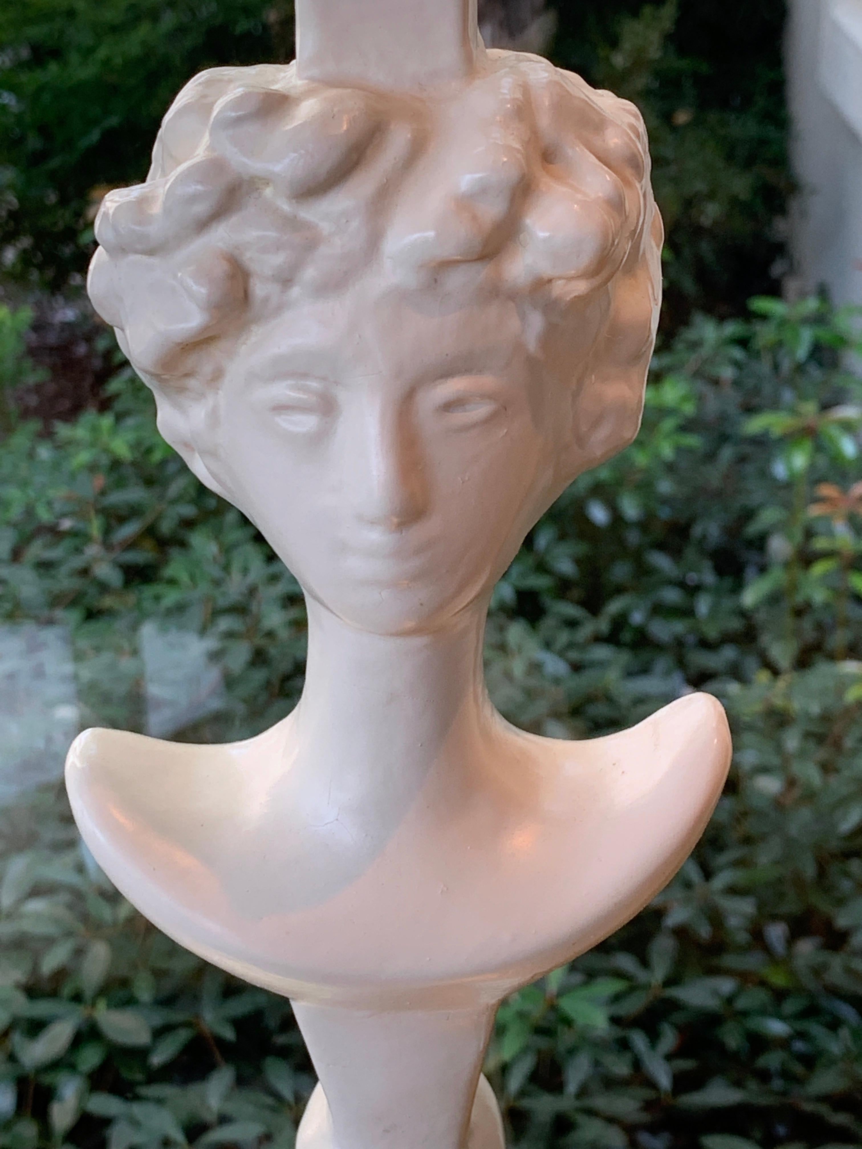 Pair of Vintage Painted Plaster Tête de Femme Lamps, after Diego Giacometti In Good Condition For Sale In Atlanta, GA