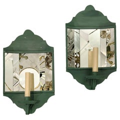 Pair of Vintage Painted Tole Mirror-Backed Sconces