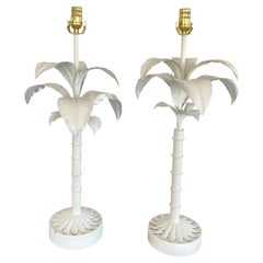Pair of Vintage Painted Tole Palm Tree Lamps