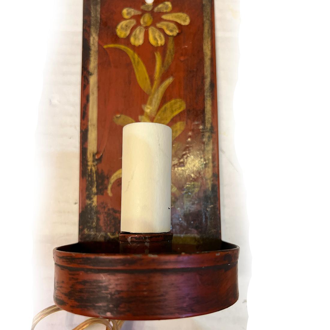 American Pair of Vintage Painted Tole Sconces For Sale