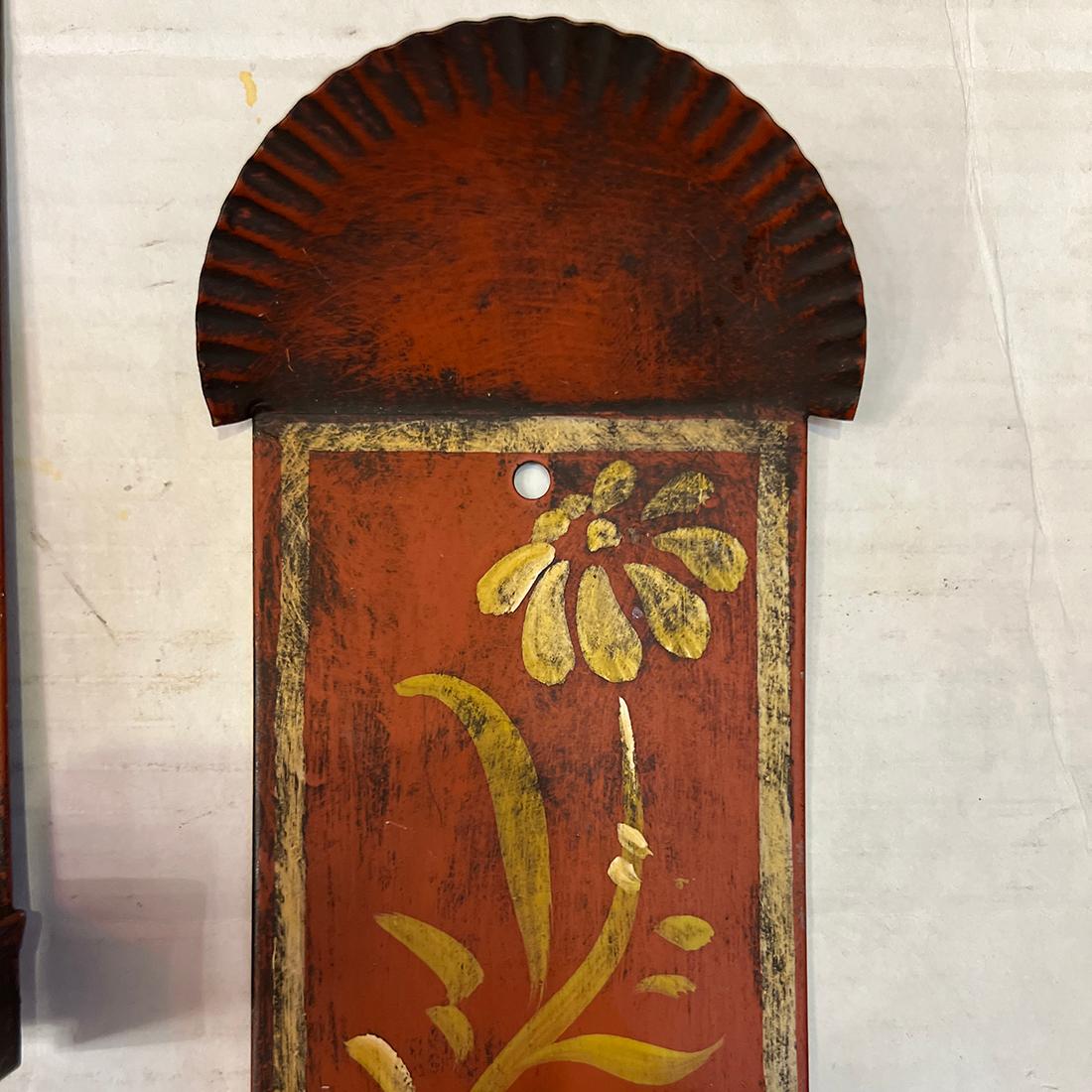 Hand-Painted Pair of Vintage Painted Tole Sconces For Sale