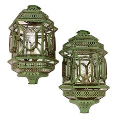 Pair of Vintage Painted Tole Wall Lanterns