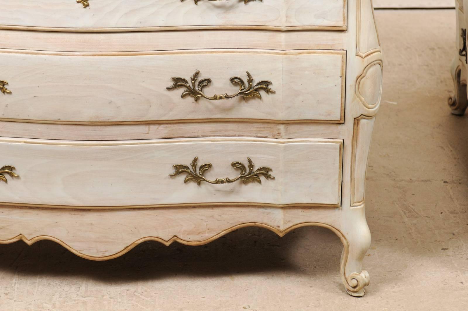 Pair of Mid-20th C. Painted Wood Bombé Style Chest of Drawers w/Scalloped Skirts 1