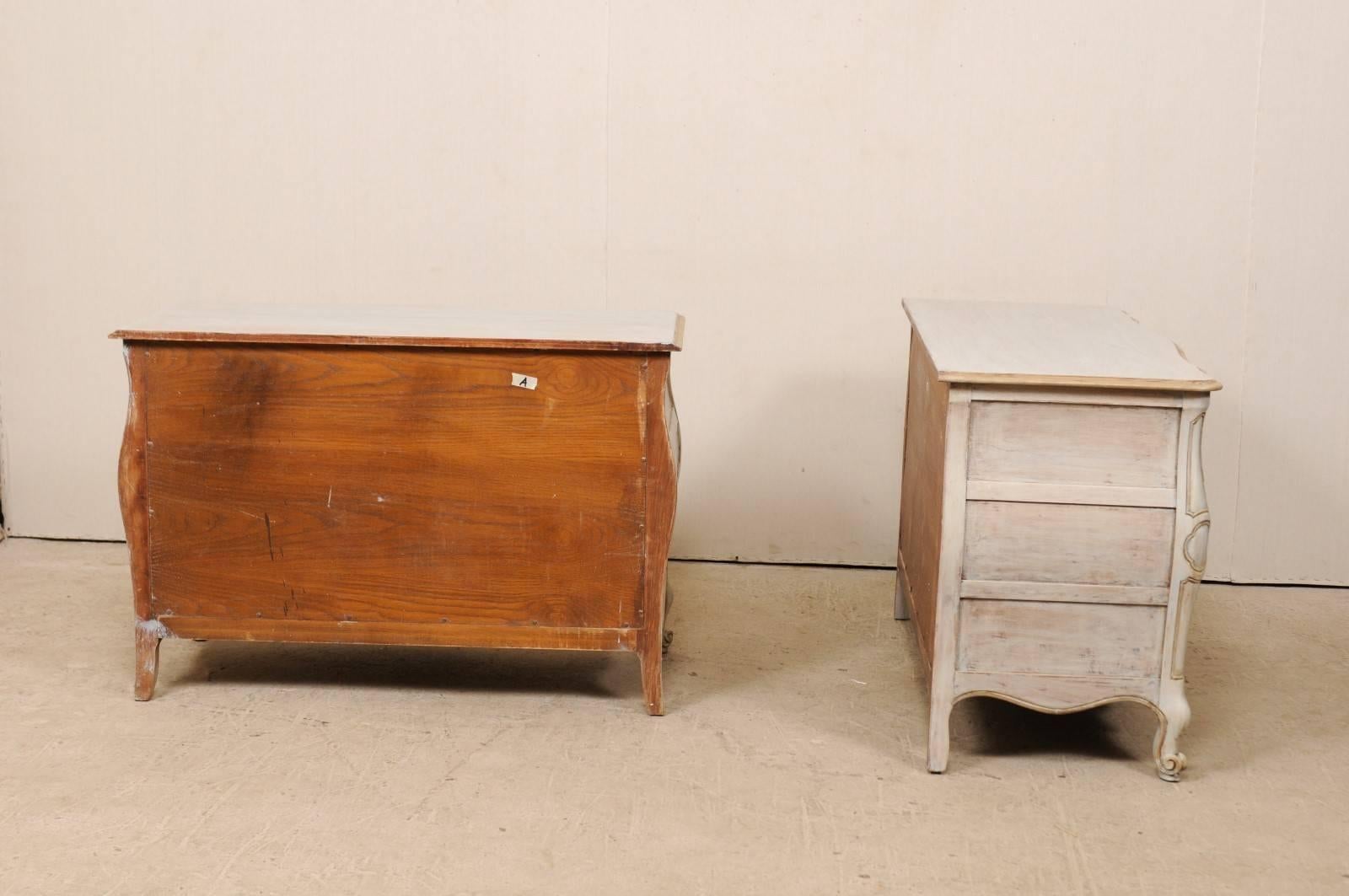 Carved Pair of Mid-20th C. Painted Wood Bombé Style Chest of Drawers w/Scalloped Skirts