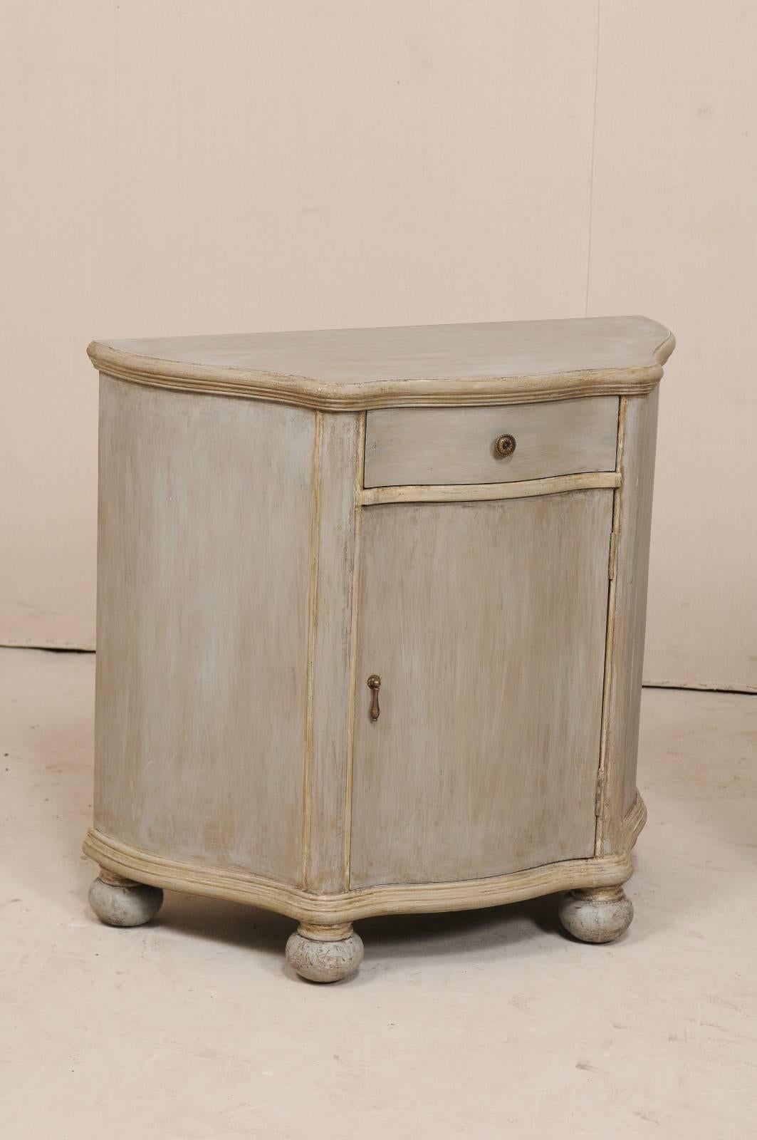 American Pair of Vintage Painted Wood Demi-Styled Cabinets on Rounded Bun Feet