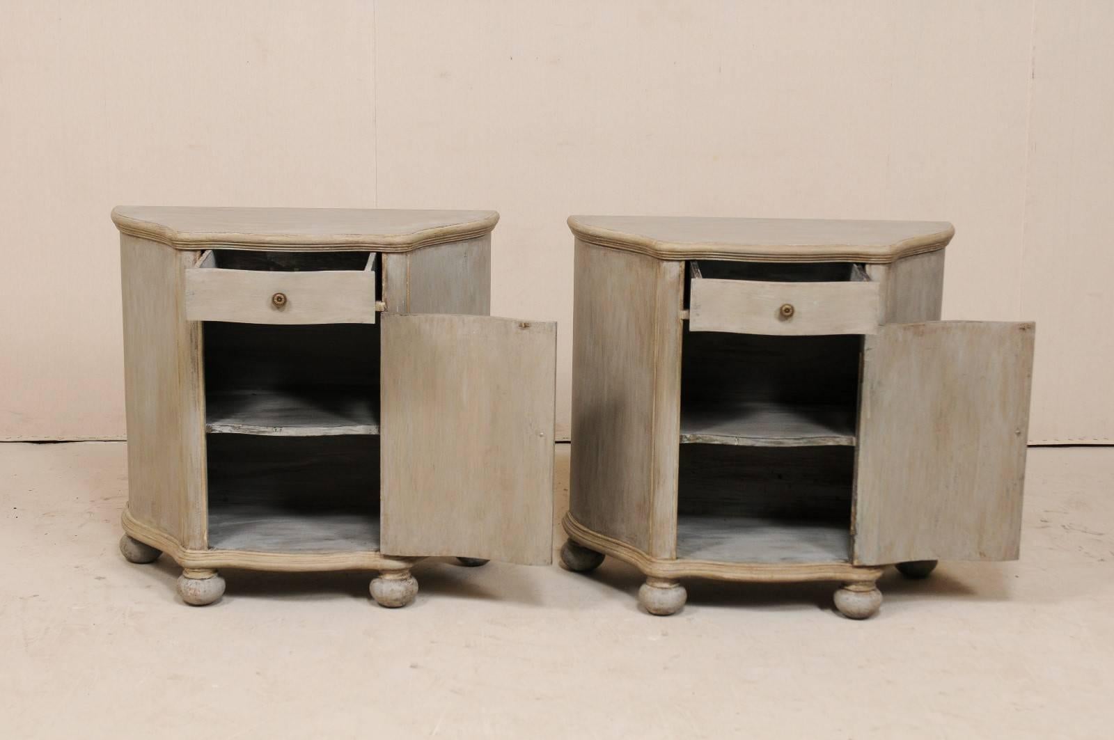 Pair of Vintage Painted Wood Demi-Styled Cabinets on Rounded Bun Feet 2