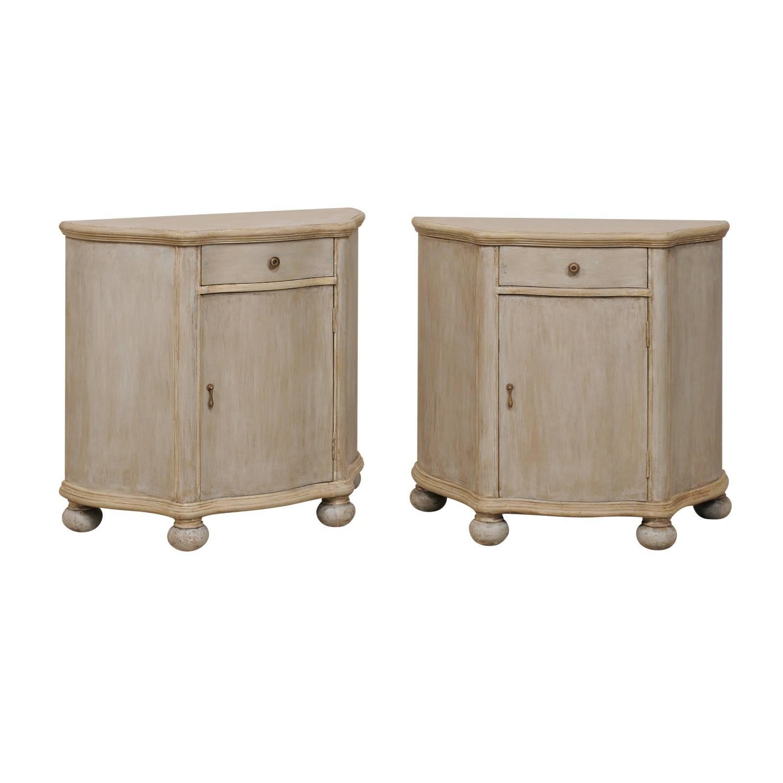 Pair of Vintage Painted Wood Demi-Styled Cabinets on Rounded Bun Feet