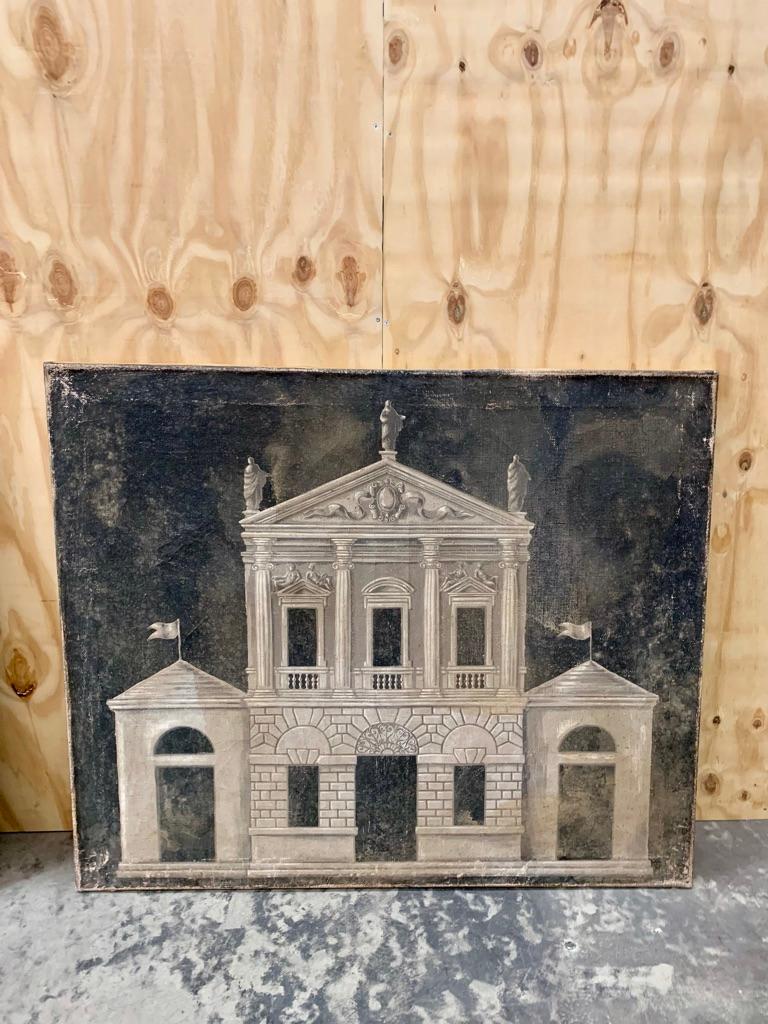 Pair of large vintage Italian paintings with the motive of an old villa or castle. Very skillfully hand painted with many details.