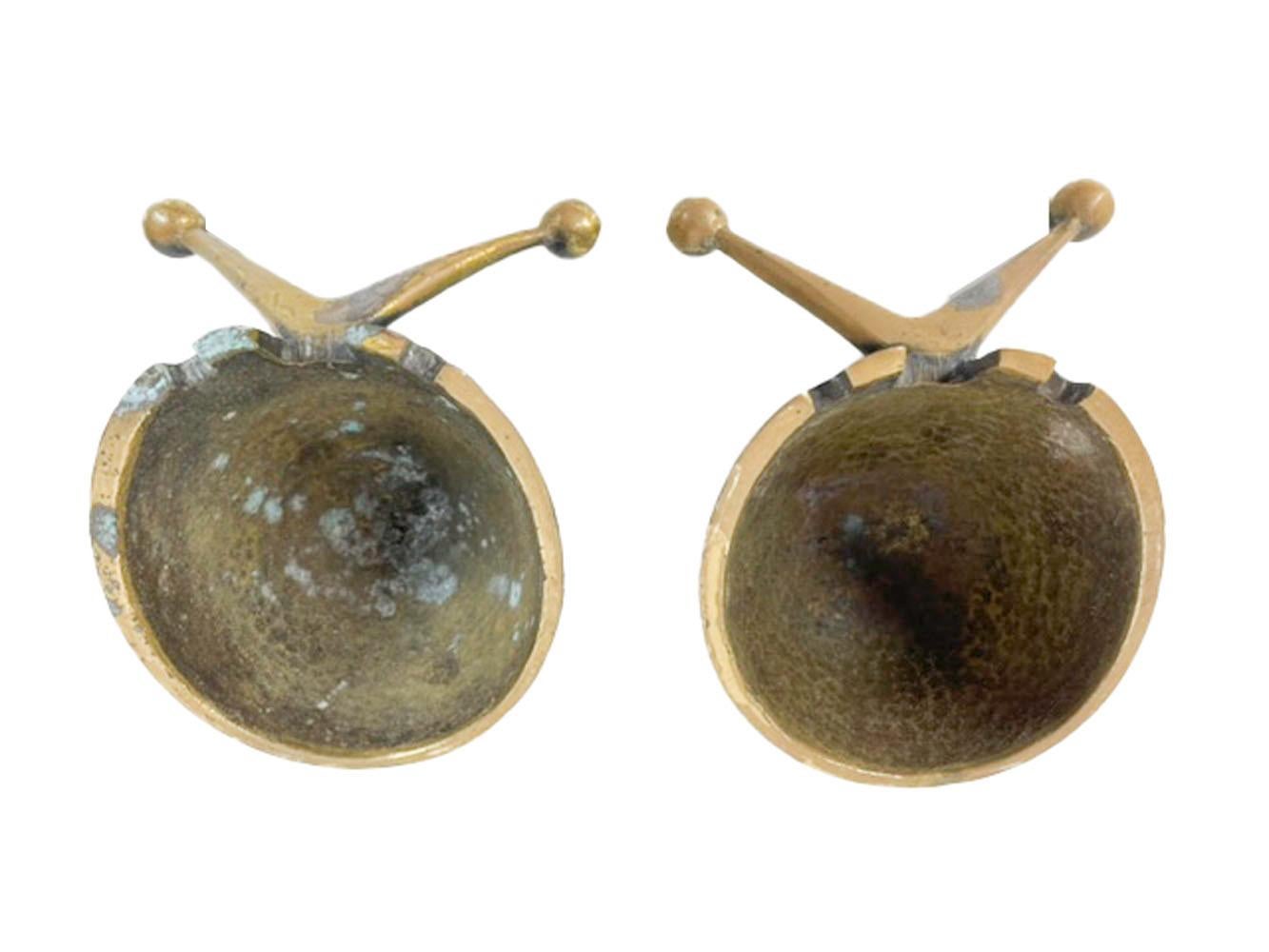 Mid-Century Modern Pair of Vintage Pal-Bell Cast Bronze Stylized Snail Ashtrays with Green Patina For Sale