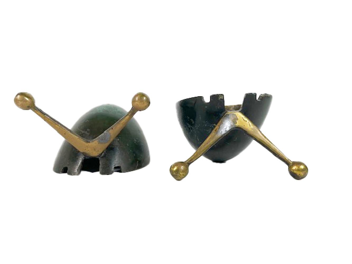 European Pair of Vintage Pal-Bell Cast Bronze Stylized Snail Ashtrays with Green Patina For Sale