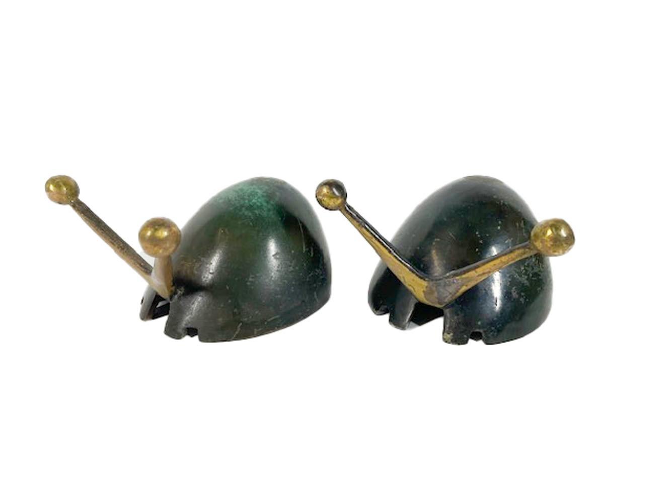 20th Century Pair of Vintage Pal-Bell Cast Bronze Stylized Snail Ashtrays with Green Patina For Sale