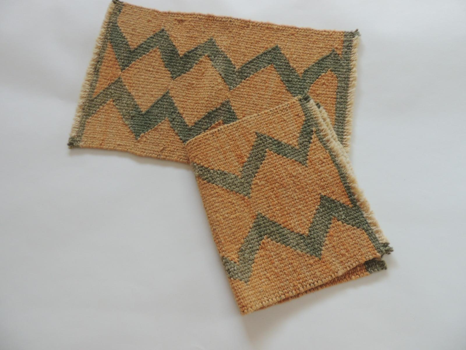 Tribal Pair of Vintage Pale Orange and Green Woven Rug Samples