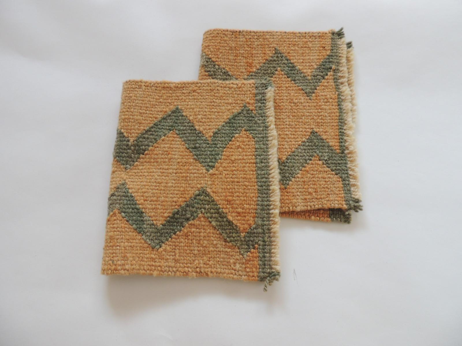 Spanish Pair of Vintage Pale Orange and Green Woven Rug Samples