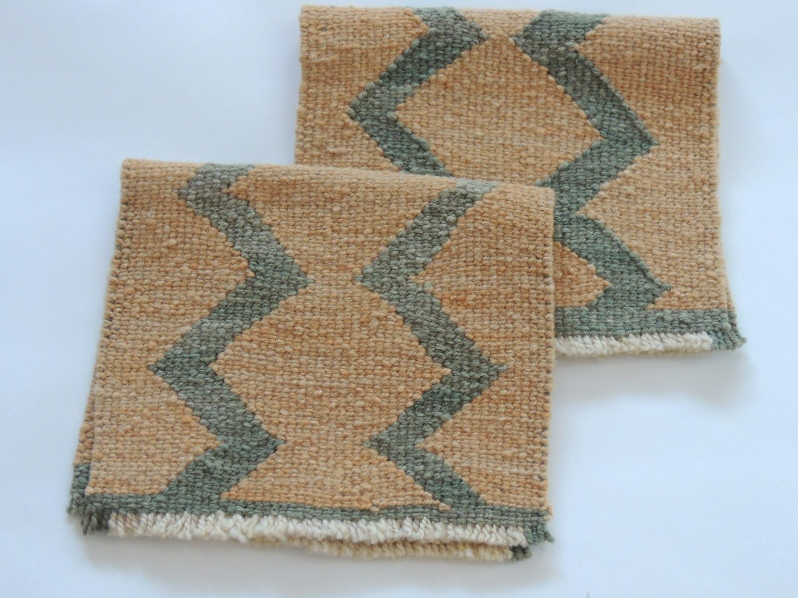 Pair of Vintage Pale Orange and Green Woven Rug Samples In Good Condition In Oakland Park, FL