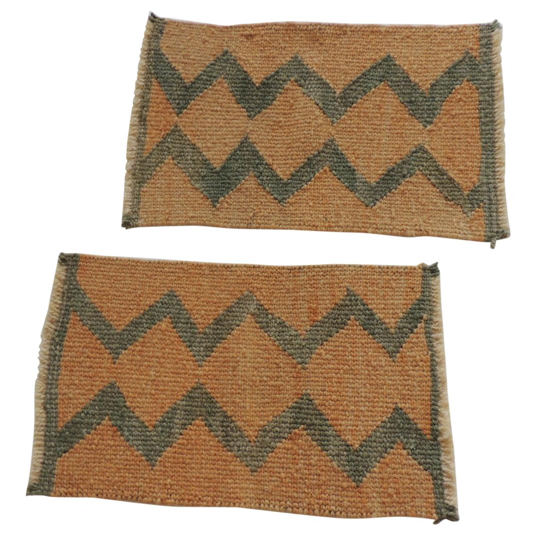 Pair of Vintage Pale Orange and Green Woven Rug Samples