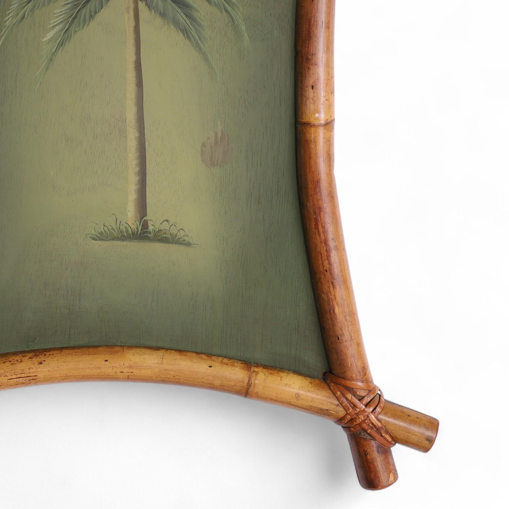 Fatto a mano Coppia di dipinti di palme d'epoca con cornici di bambù in vendita