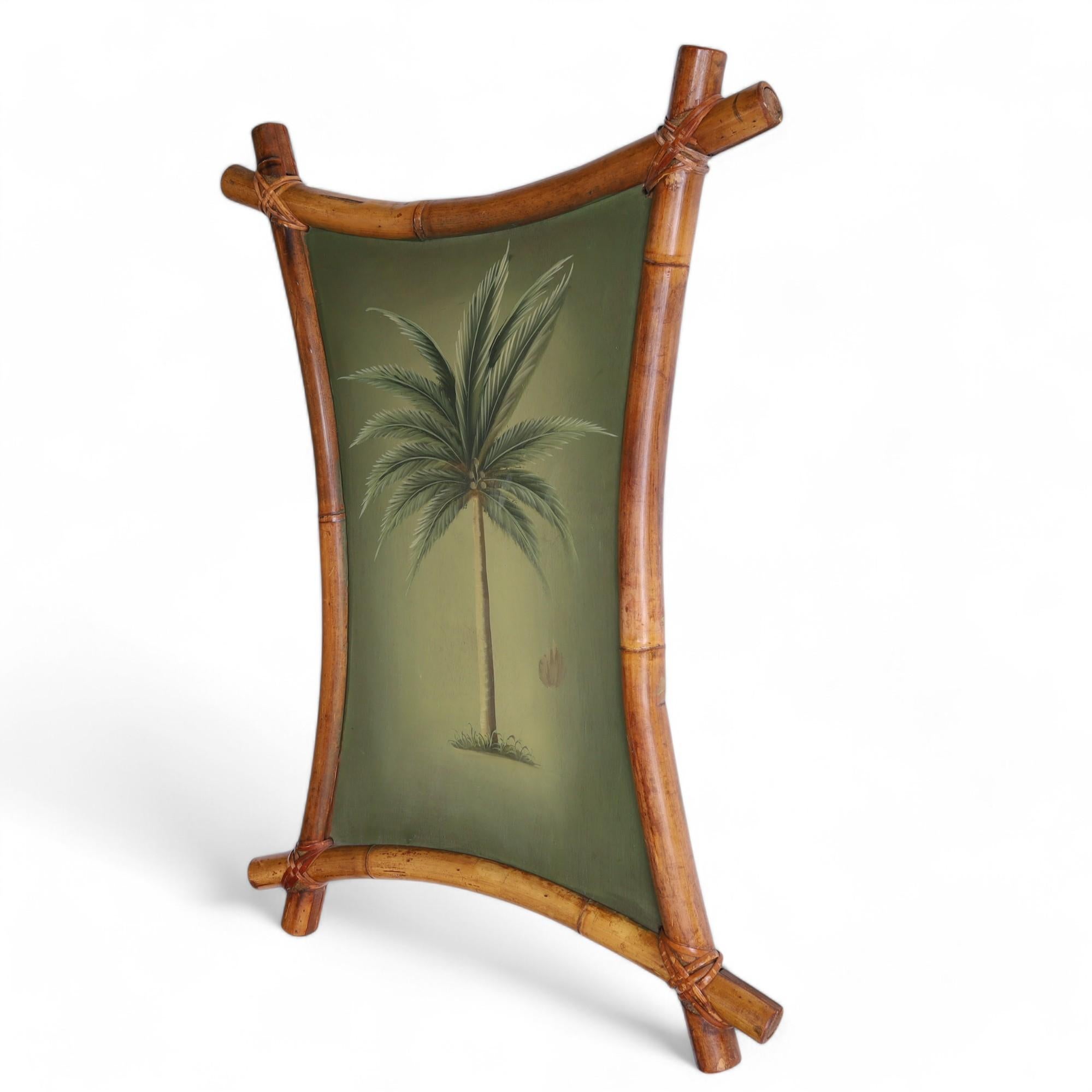 Coppia di dipinti di palme d'epoca con cornici di bambù In condizioni buone in vendita a Palm Beach, FL