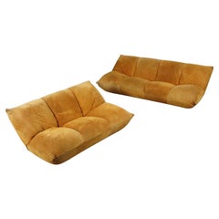 Pair Of Vintage Papillon Sofa In Mustard Suede By Guido Rosati For Giovannetti