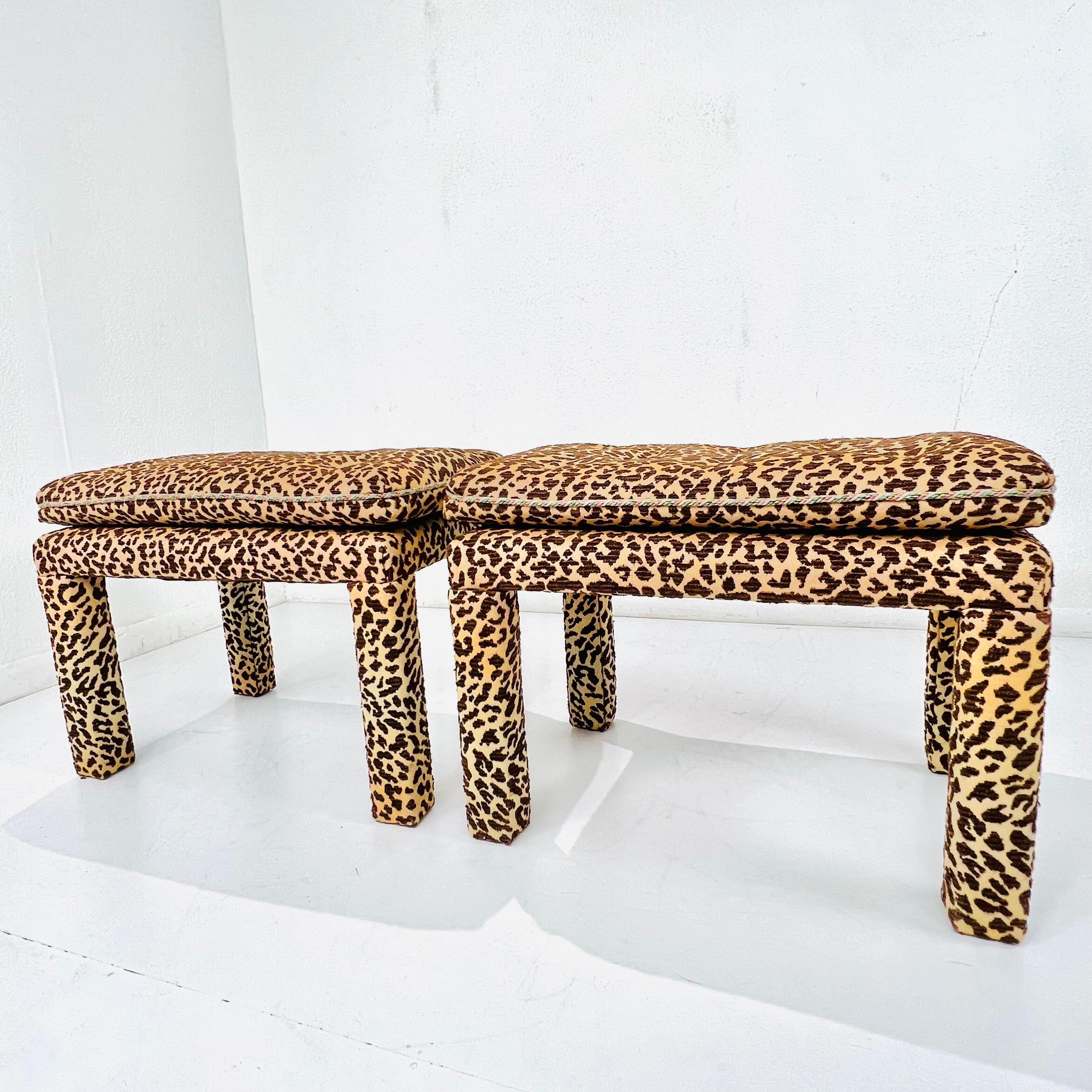 Pair of Vintage Parsons Style Ottomans with Leopard Upholstery 4