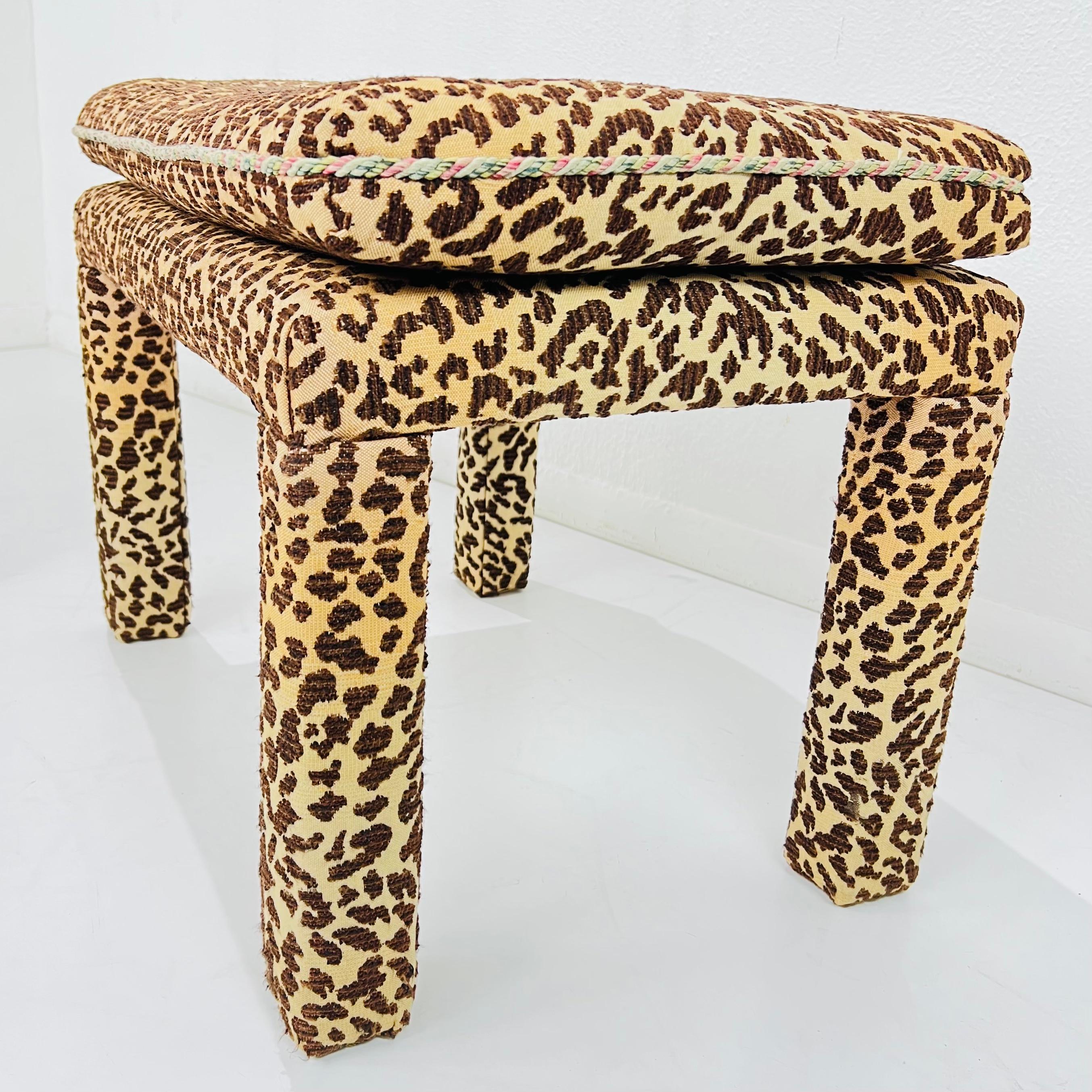 Late 20th Century Pair of Vintage Parsons Style Ottomans with Leopard Upholstery