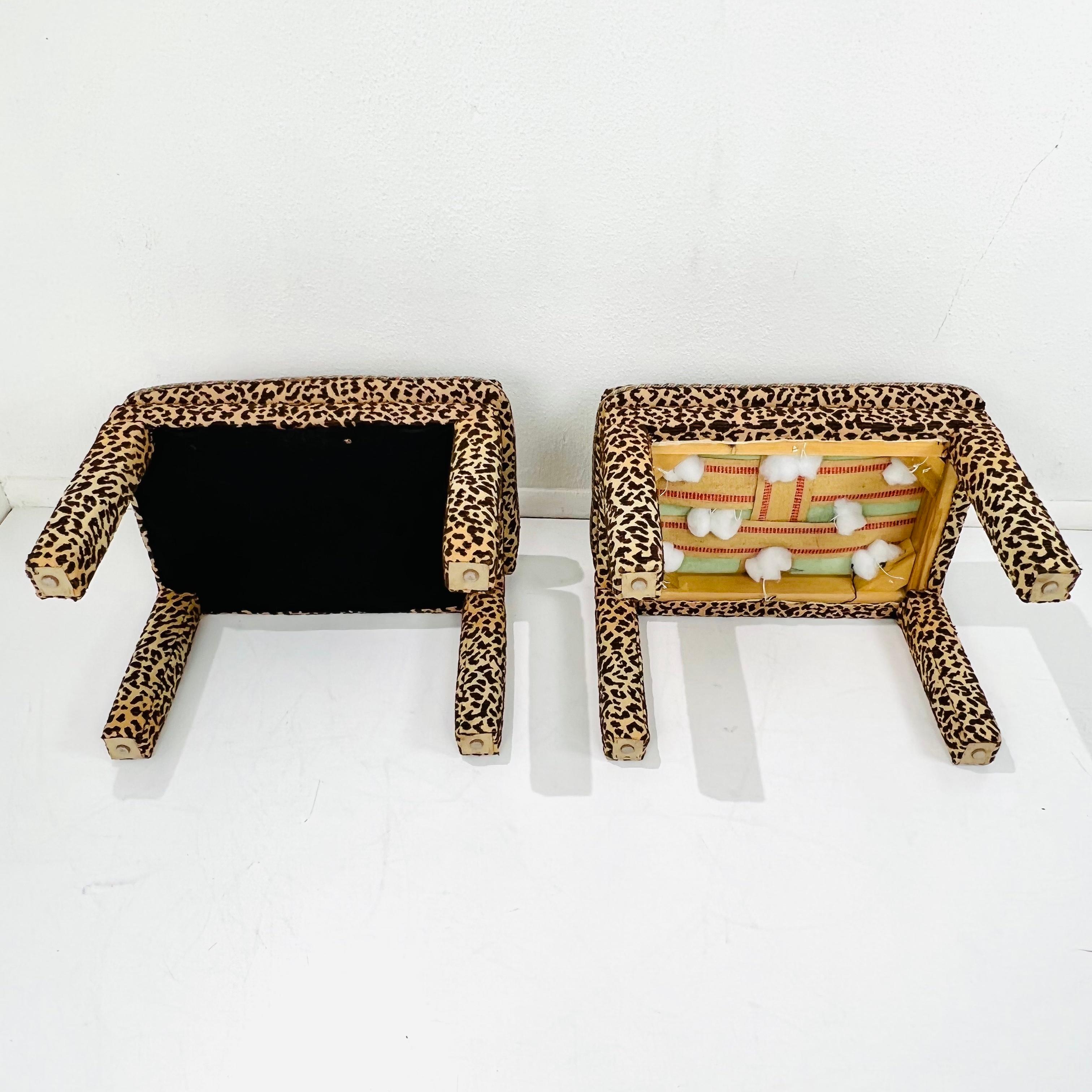 Pair of Vintage Parsons Style Ottomans with Leopard Upholstery 2