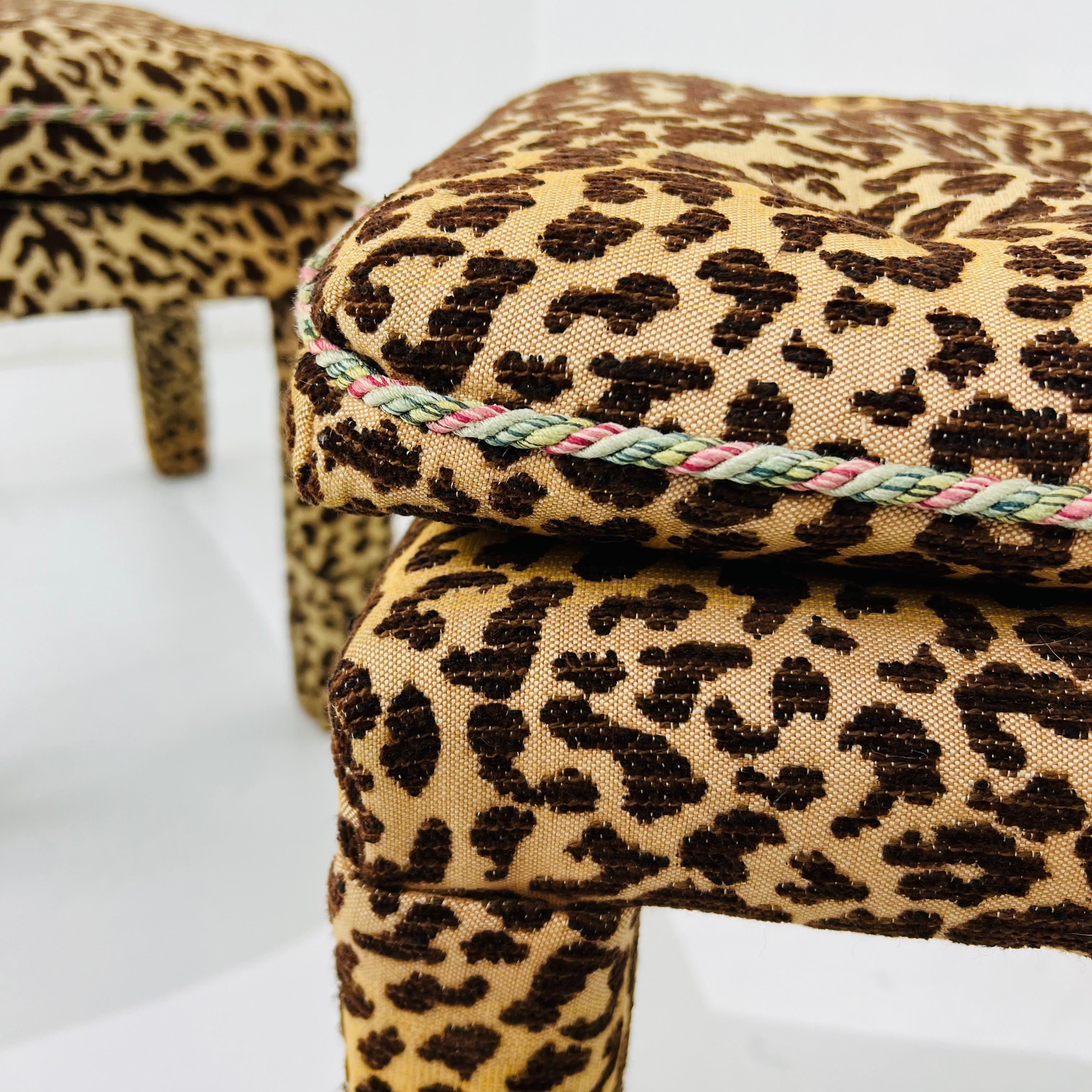 Pair of Vintage Parsons Style Ottomans with Leopard Upholstery 3