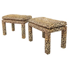 Pair of Vintage Parsons Style Ottomans with Leopard Upholstery