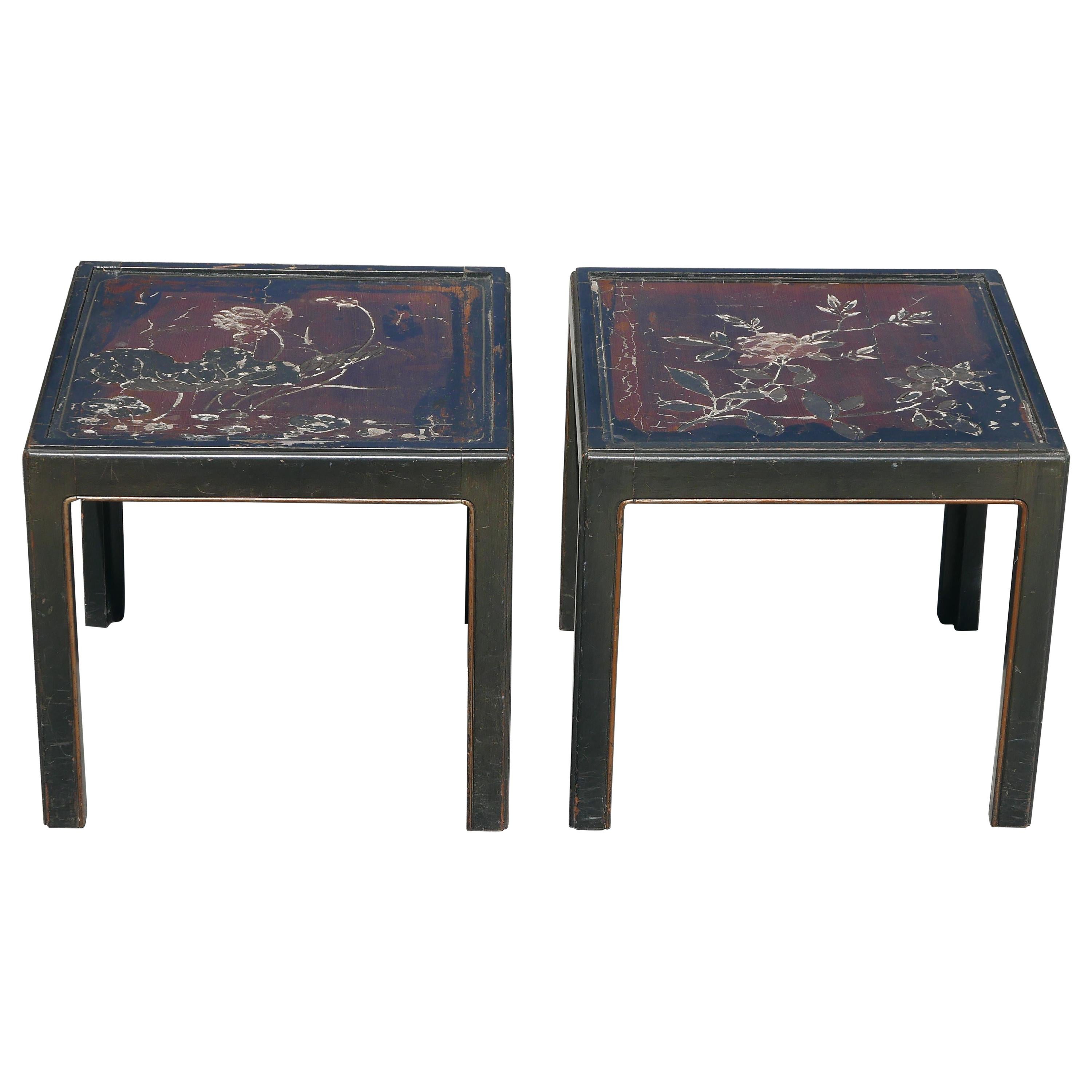 Pair of Vintage Parsons Tables inset with 18th Century Chinese Panels