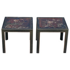 Paire de tables Parsons vintage avec panneaux chinois du 18ème siècle