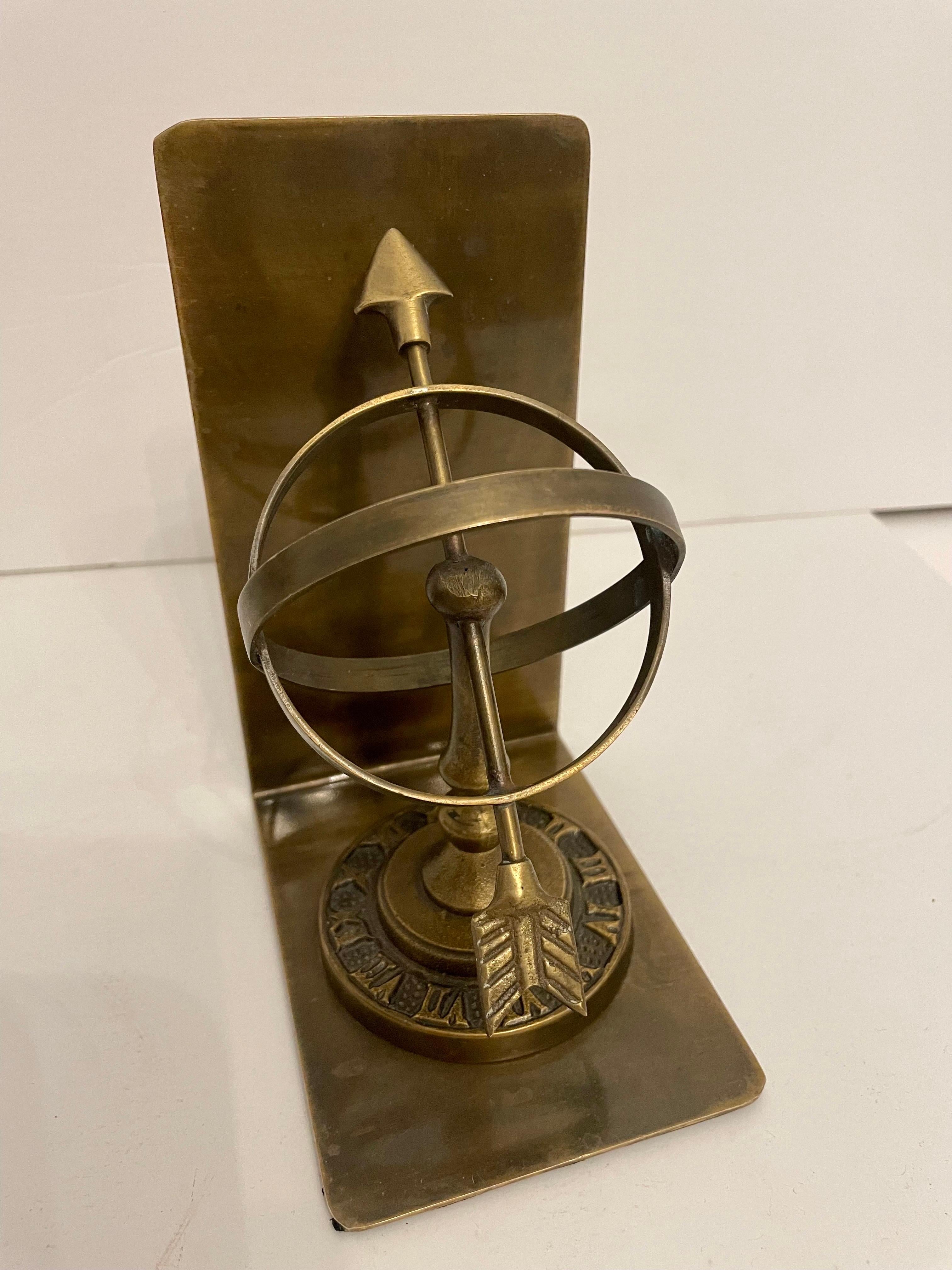 Unknown Pair of Vintage Patinated Brass Armillary Bookends
