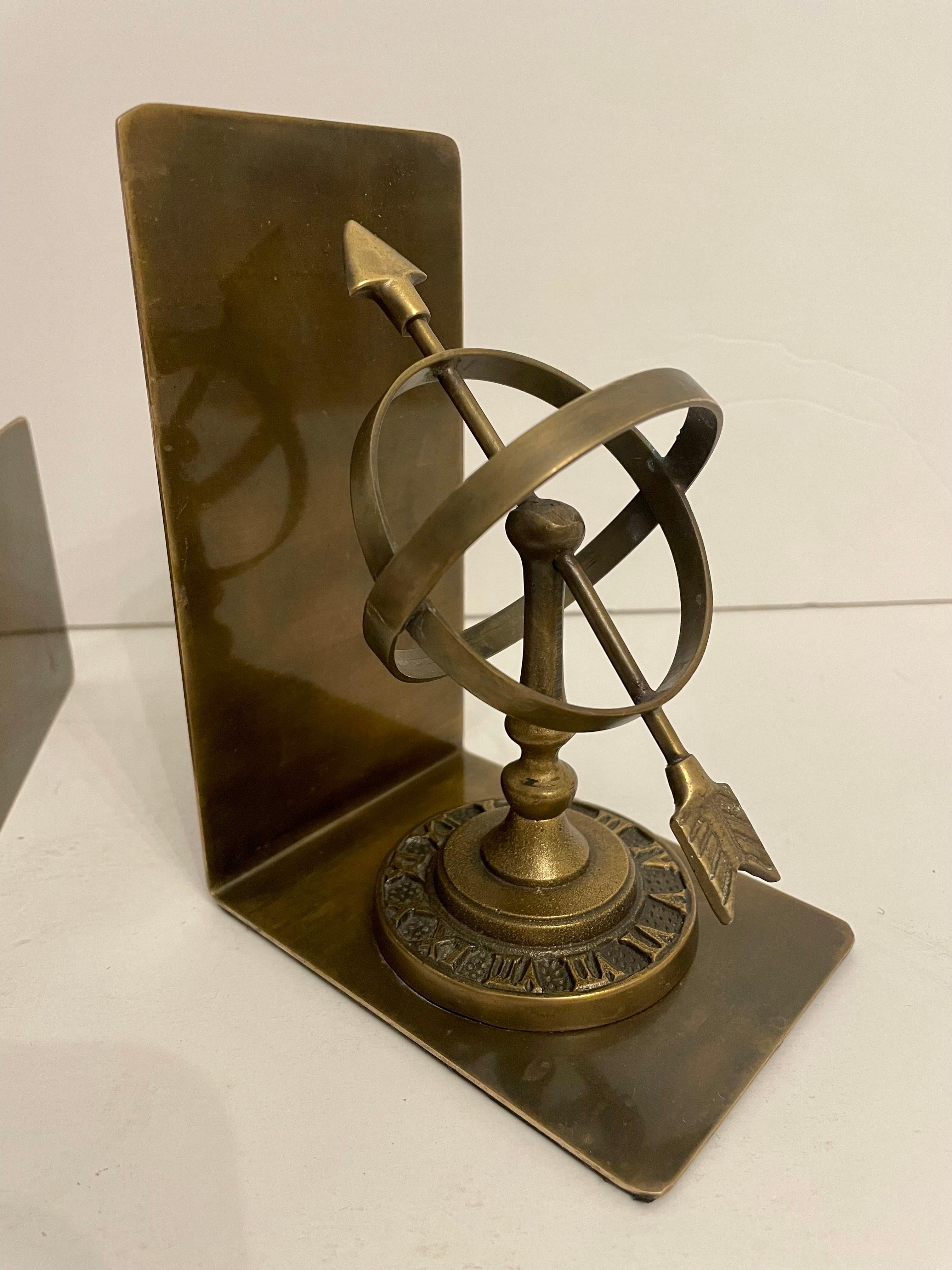 20th Century Pair of Vintage Patinated Brass Armillary Bookends