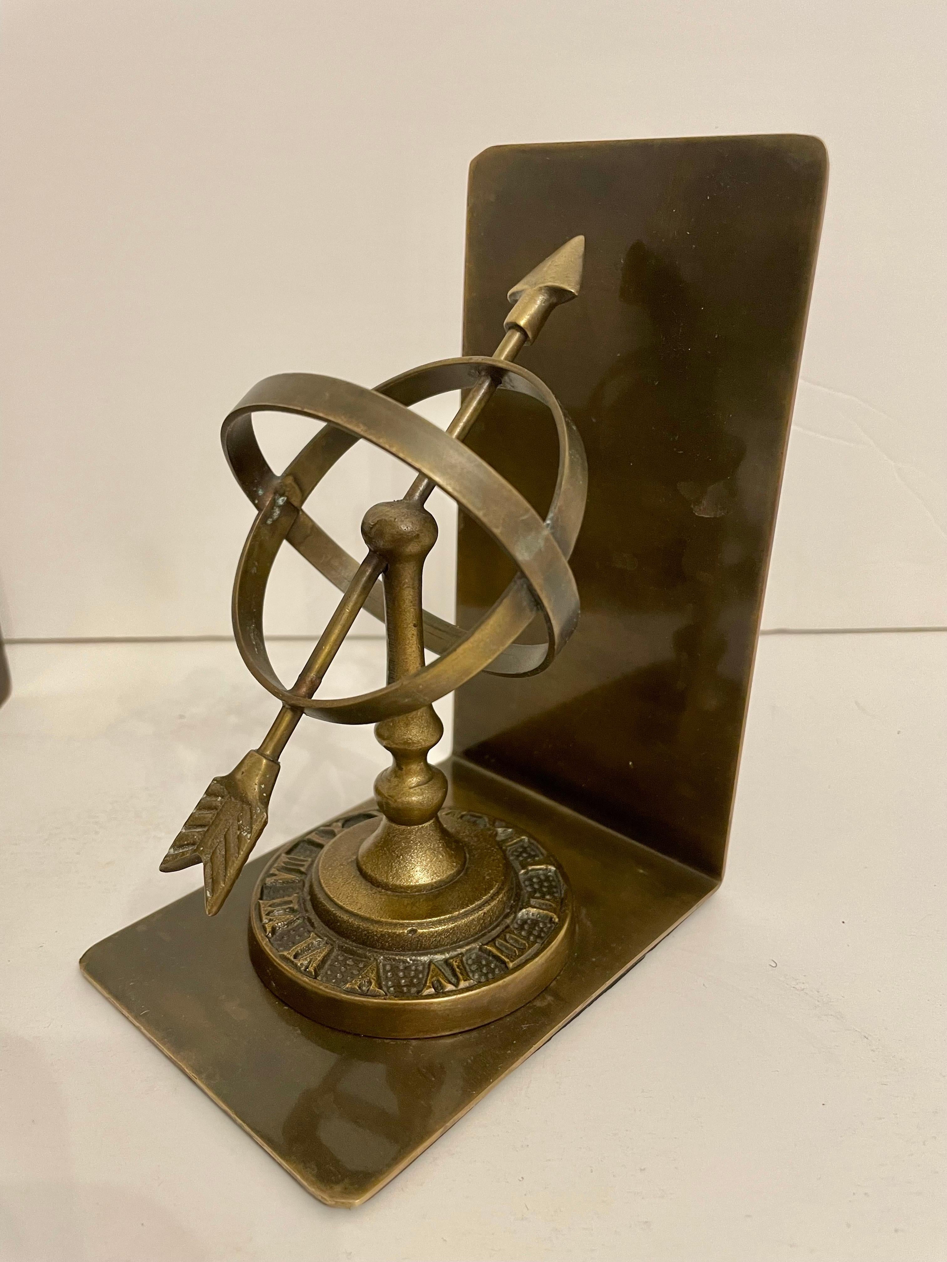 Pair of Vintage Patinated Brass Armillary Bookends 2