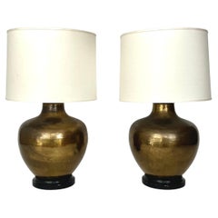 Pair of Vintage Paul Hanson Hammered Brass Table Lamps, circa 1970s