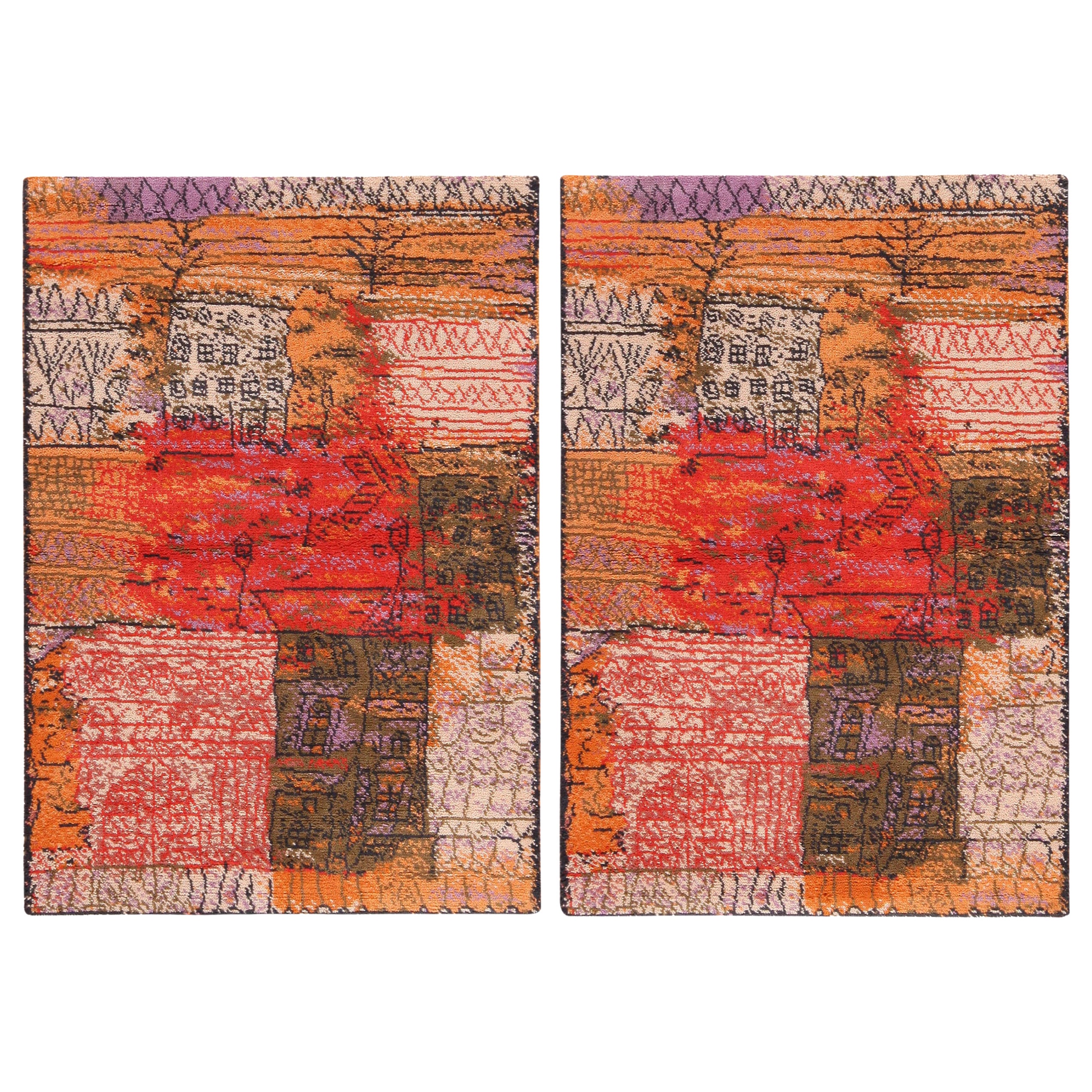 Coppia di tappeti scandinavi vintage Paul Klee. 2 ft 8 in x 4ft