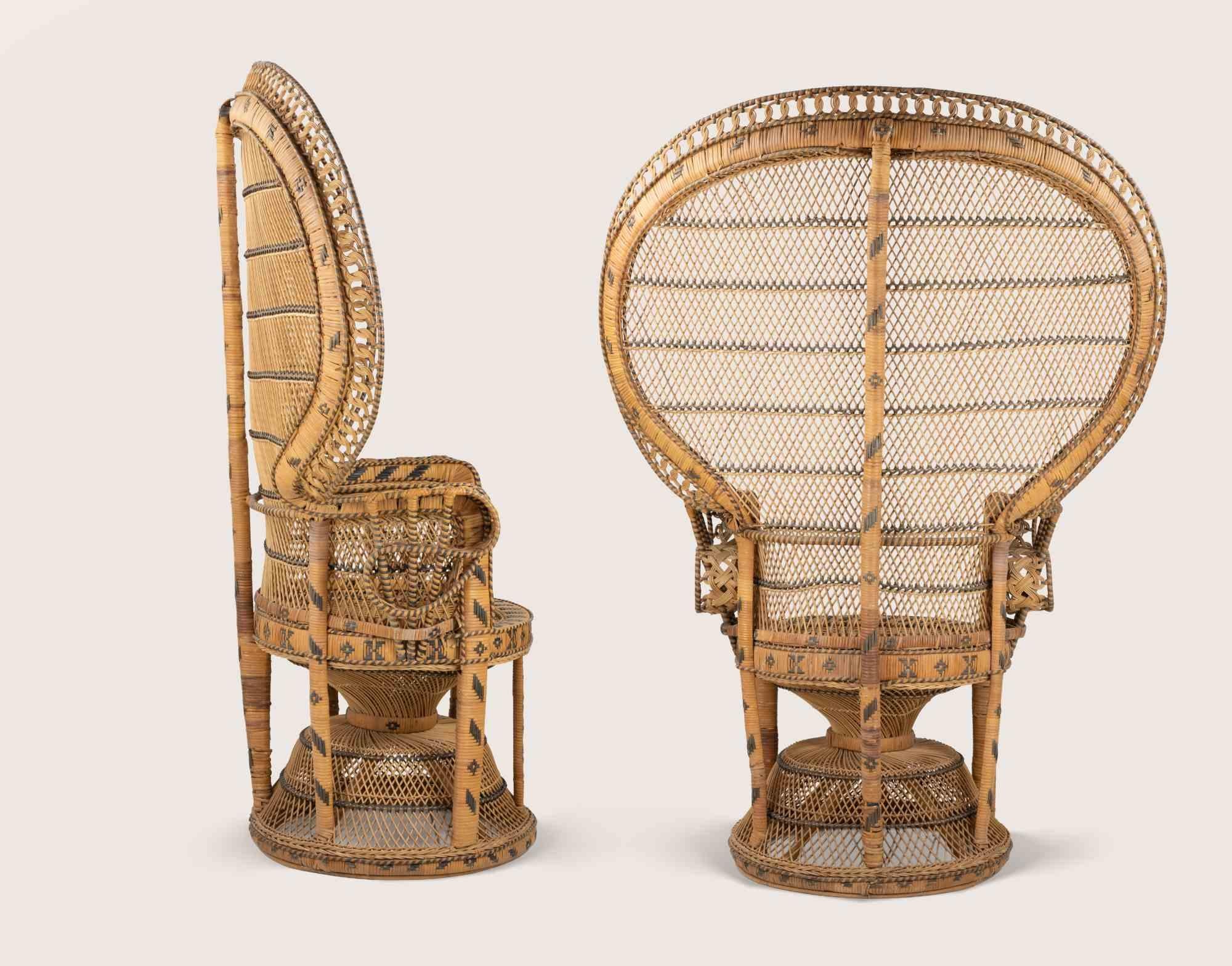 Pair of Vintage Peacock Rattan Chair 