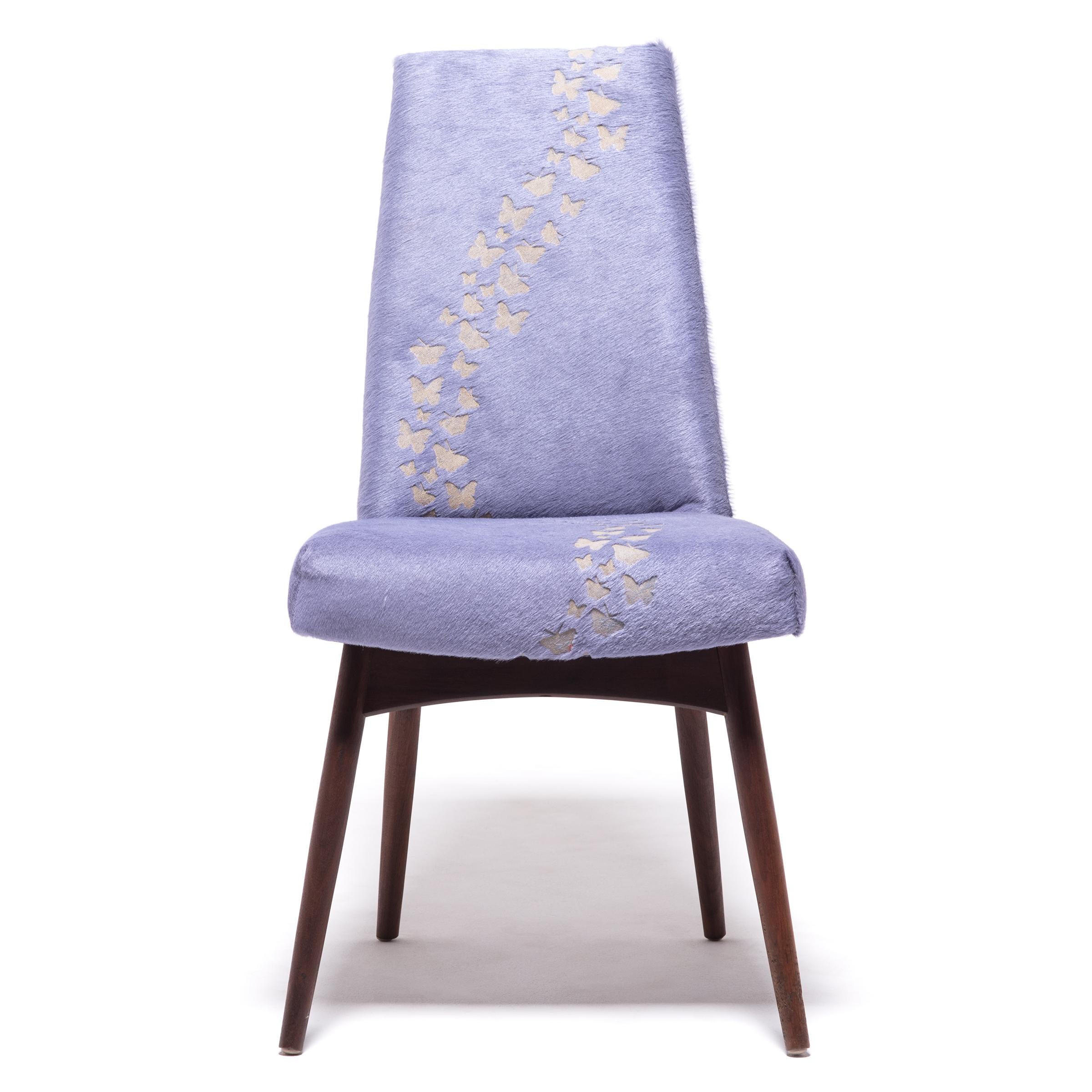 Paar Vintage-Pearsall-Stühle mit lasergeschnittenen Schmetterlingen auf Leder im Angebot 3
