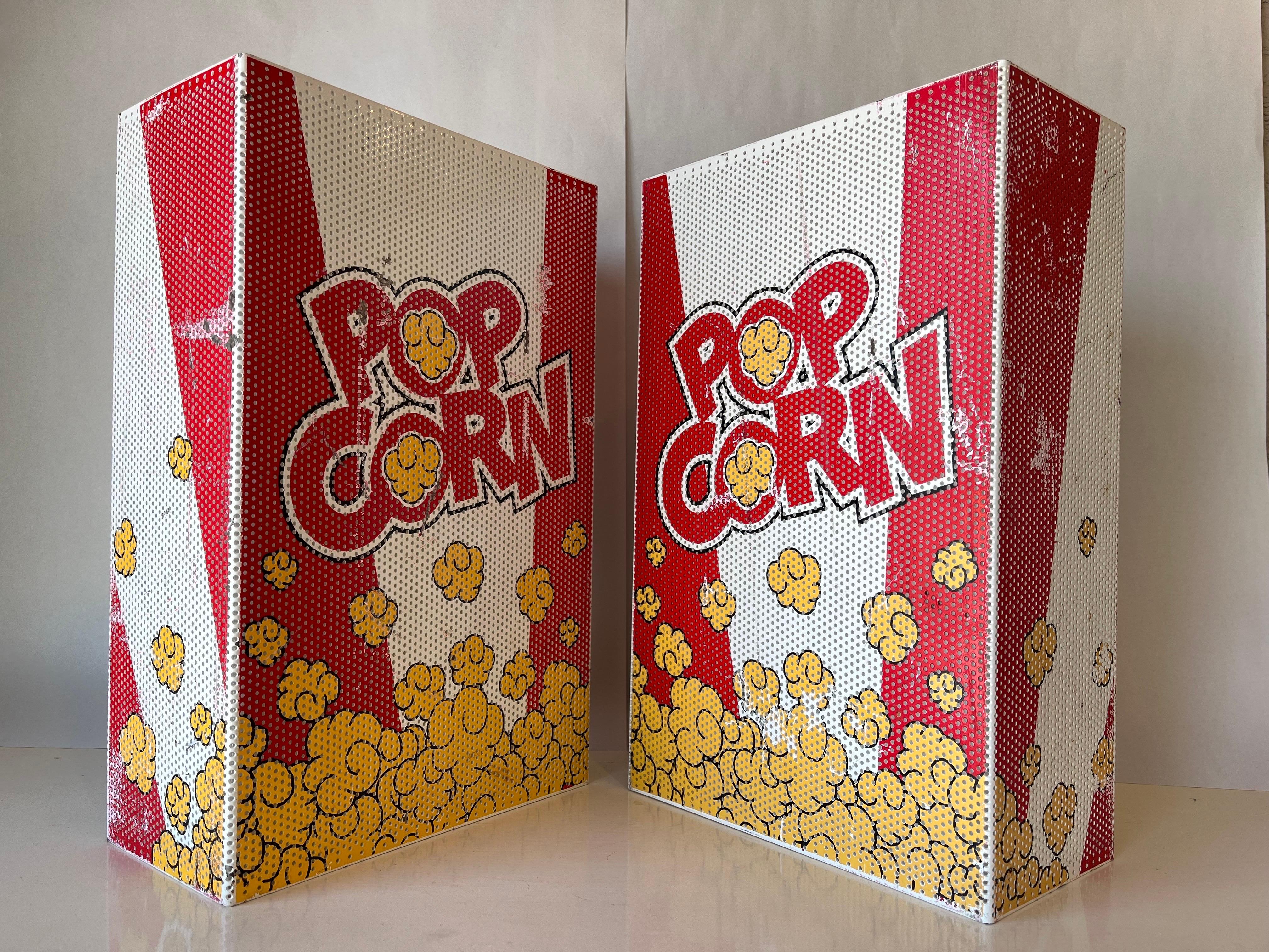 Pair of Vintage Perforated Metal Movie Theatre Style Popcorn Wall Light Sconces In Fair Condition In Atlanta, GA
